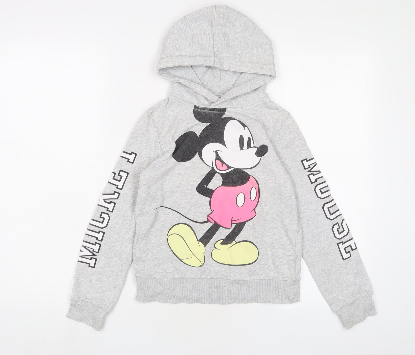 Mickey Mouse Girls Grey Cotton Pullover Hoodie Size 8 Years Pullover - 8-10 Years