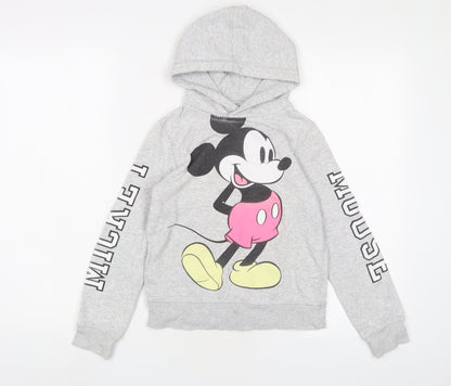 Mickey Mouse Girls Grey Cotton Pullover Hoodie Size 8 Years Pullover - 8-10 Years