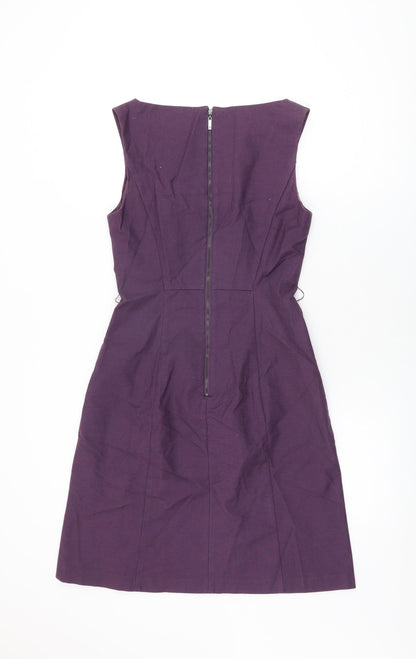 Cue Womens Purple Cotton Shift Size 8 Round Neck Zip