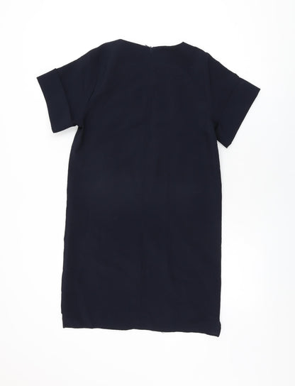 Apricot Womens Blue Polyester Shift Size 8 Round Neck Zip