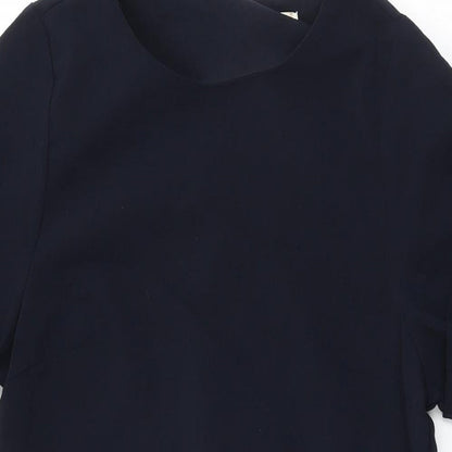 Apricot Womens Blue Polyester Shift Size 8 Round Neck Zip