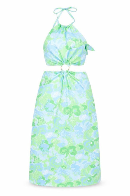Miss Selfridge Womens Blue Geometric Polyester Shift Size 12 Halter Tie - Cut Out Detail