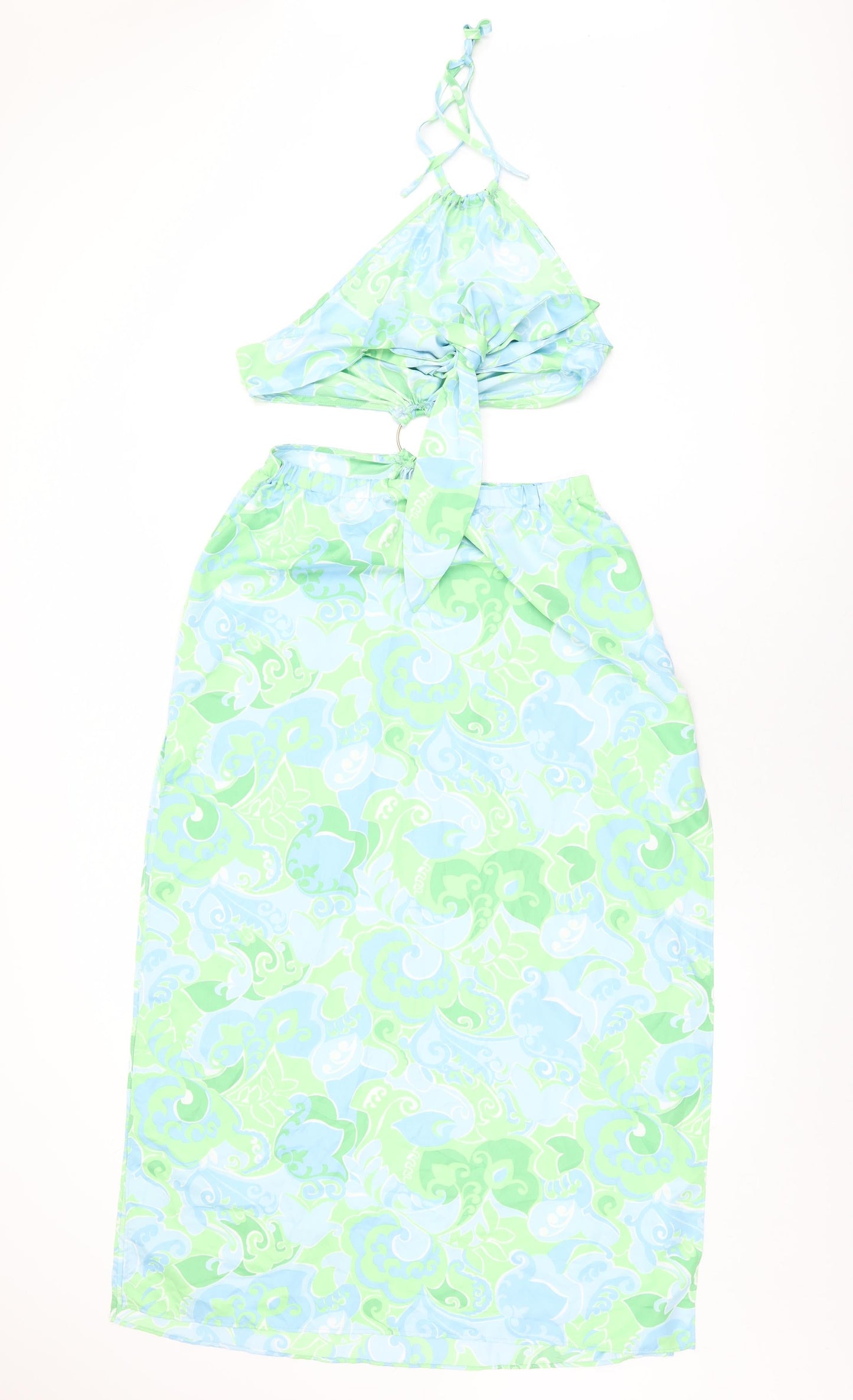 Miss Selfridge Womens Blue Geometric Polyester Shift Size 12 Halter Tie - Cut Out Detail