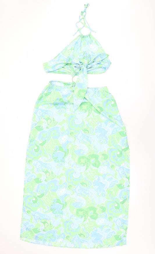 Miss Selfridge Womens Blue Geometric Polyester Shift Size 12 Halter Tie - Cut Out Detail