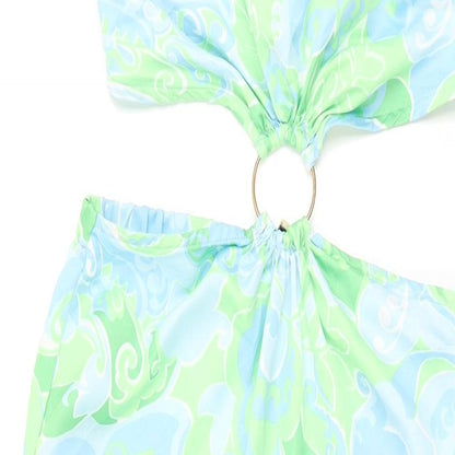 Miss Selfridge Womens Blue Geometric Polyester Shift Size 12 Halter Tie - Cut Out Detail