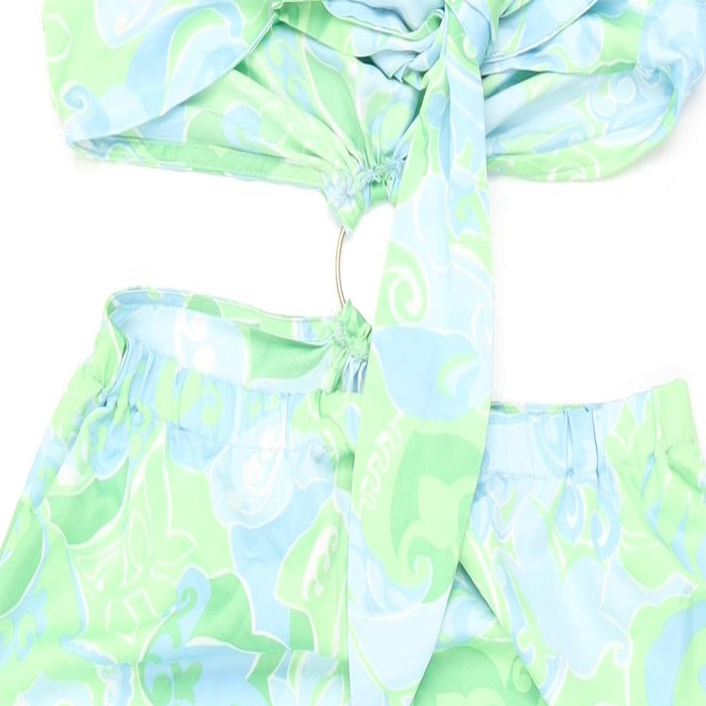 Miss Selfridge Womens Blue Geometric Polyester Shift Size 12 Halter Tie - Cut Out Detail