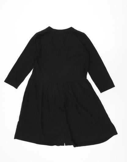 New Look Womens Black Polyester Shift Size 10 V-Neck Button