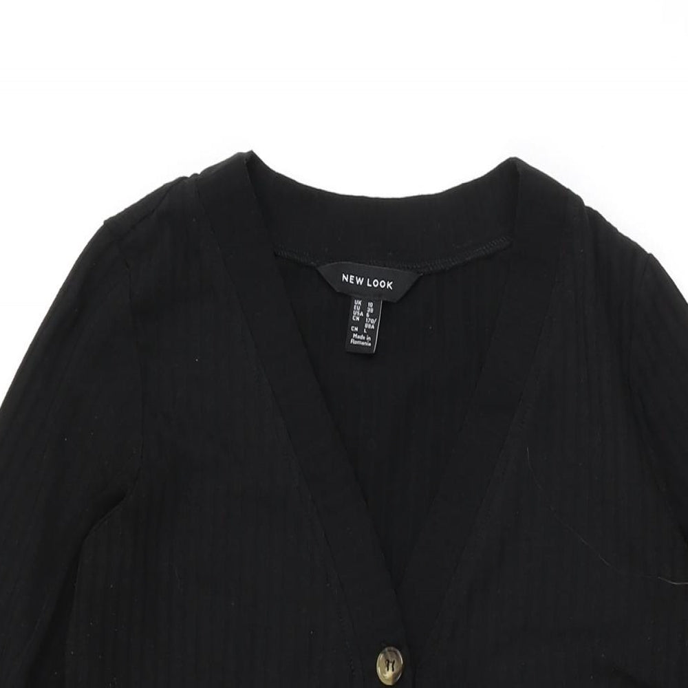 New Look Womens Black Polyester Shift Size 10 V-Neck Button