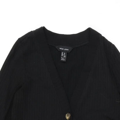 New Look Womens Black Polyester Shift Size 10 V-Neck Button