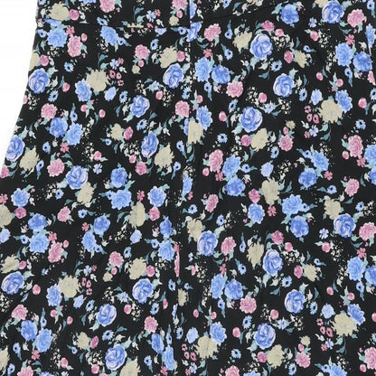 Mango Womens Black Floral Viscose Swing Skirt Size M Zip