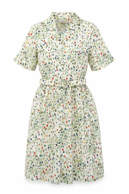 Formalities Womens Ivory Geometric Viscose A-Line Size 14 Collared Button - Belted