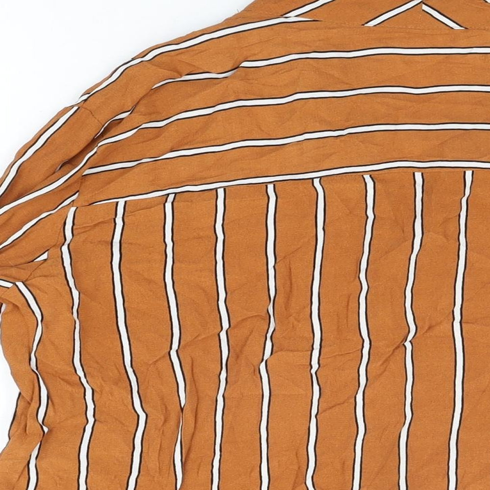 Bershka Womens Orange Striped Viscose Basic Button-Up Size L Collared