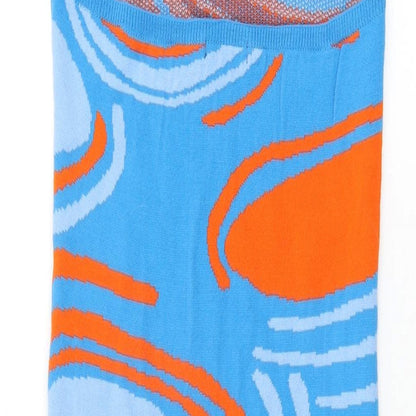 I SAW IT FIRST Womens Blue Geometric Acrylic Bodycon Size 8 Halter Pullover