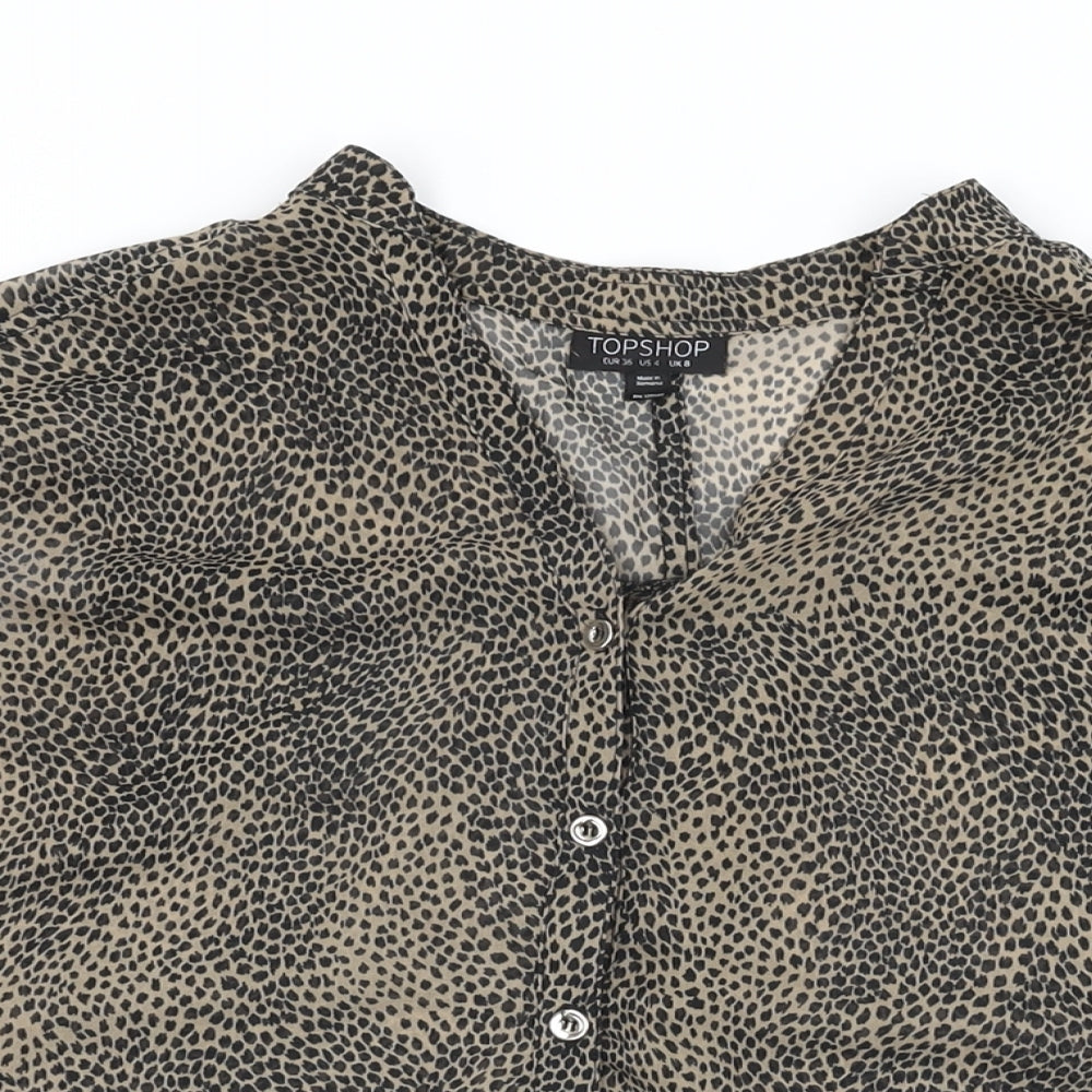 Womens UK Size 8 Topshop Brown Basic Button-Up