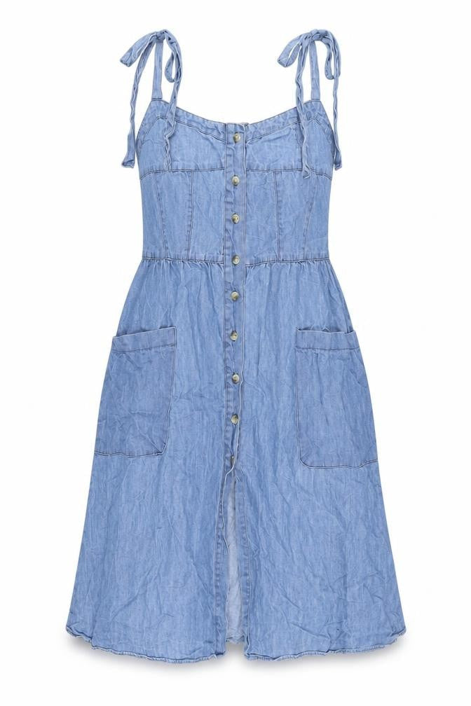 Warehouse Womens Blue Cotton A-Line Size 12 Sweetheart Button