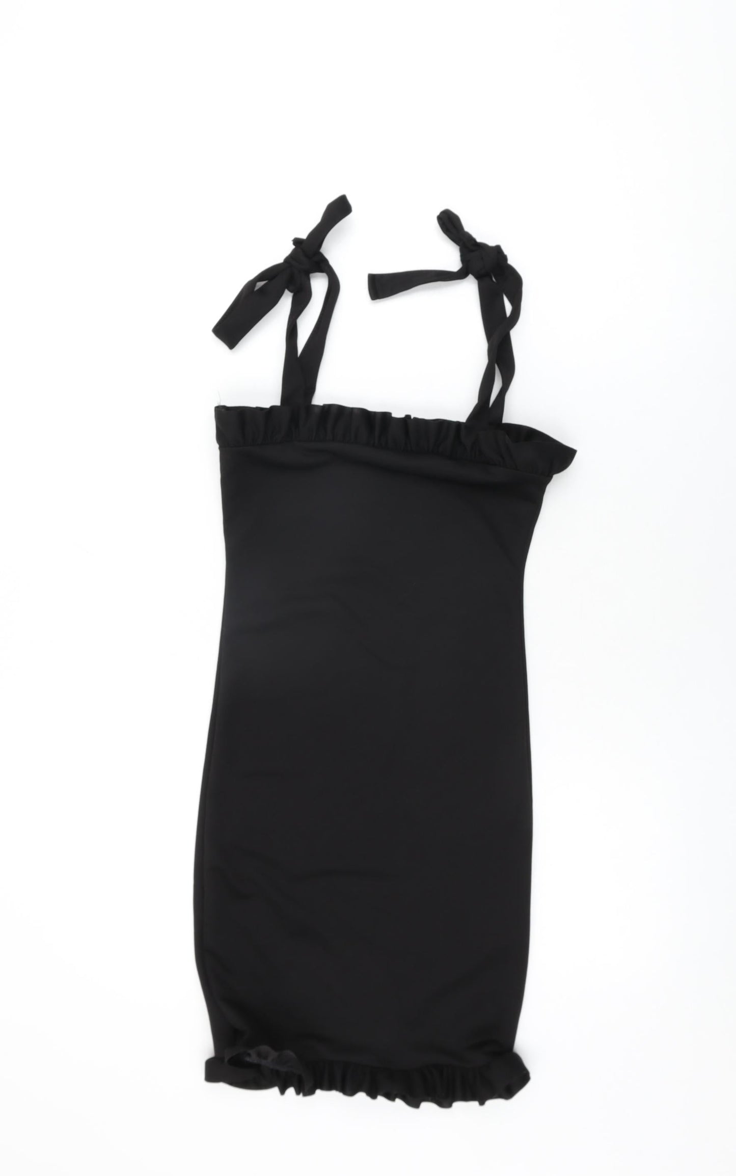 PRETTYLITTLETHING Womens Black Polyester Mini Size 6 Square Neck Tie