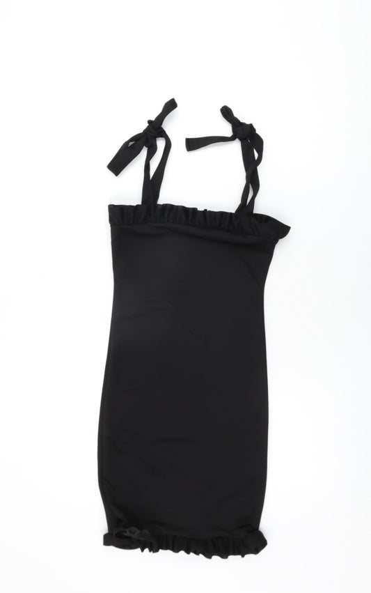 PRETTYLITTLETHING Womens Black Polyester Mini Size 6 Square Neck Tie