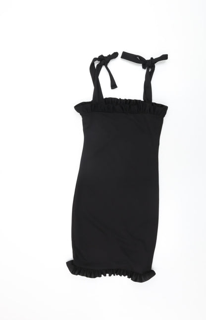 PRETTYLITTLETHING Womens Black Polyester Mini Size 6 Square Neck Tie