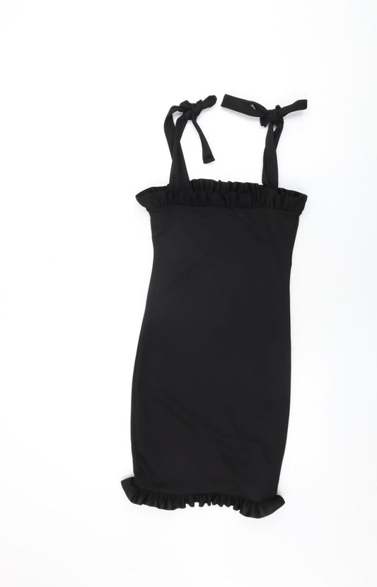 PRETTYLITTLETHING Womens Black Polyester Mini Size 6 Square Neck Tie