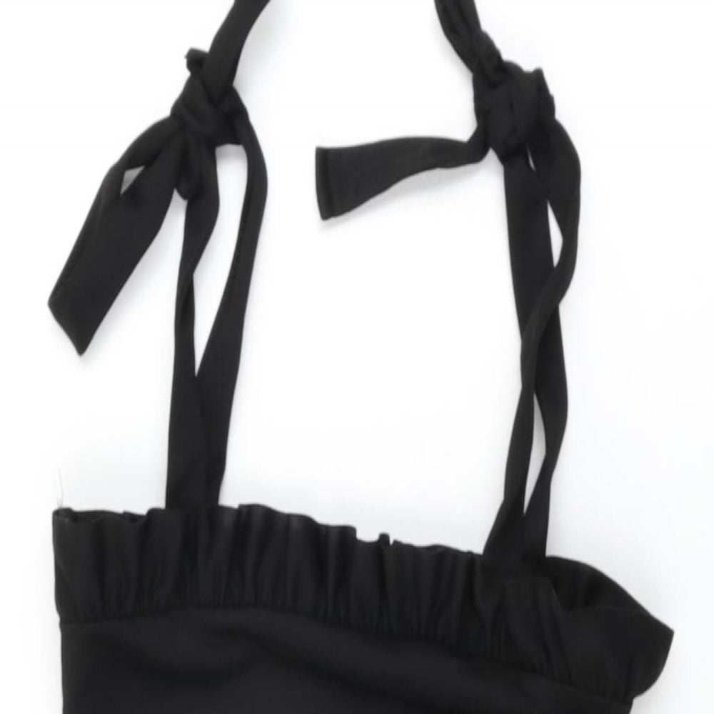 PRETTYLITTLETHING Womens Black Polyester Mini Size 6 Square Neck Tie