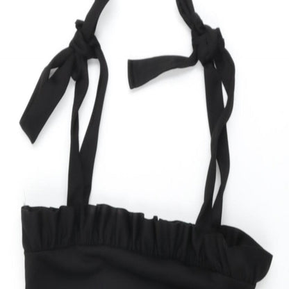 PRETTYLITTLETHING Womens Black Polyester Mini Size 6 Square Neck Tie