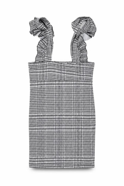 Boohoo Womens Grey Geometric Polyester Mini Size 8 Square Neck Pullover - Frill Detail