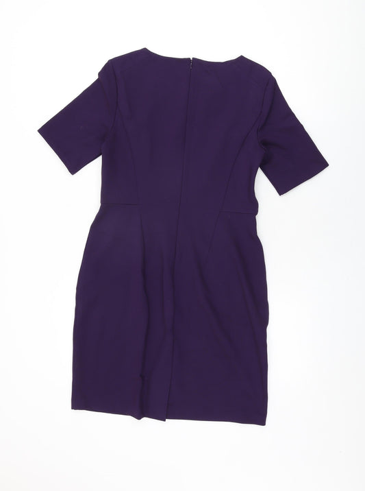 Lands' End Womens Purple Rayon Bodycon Size 8 Round Neck Zip
