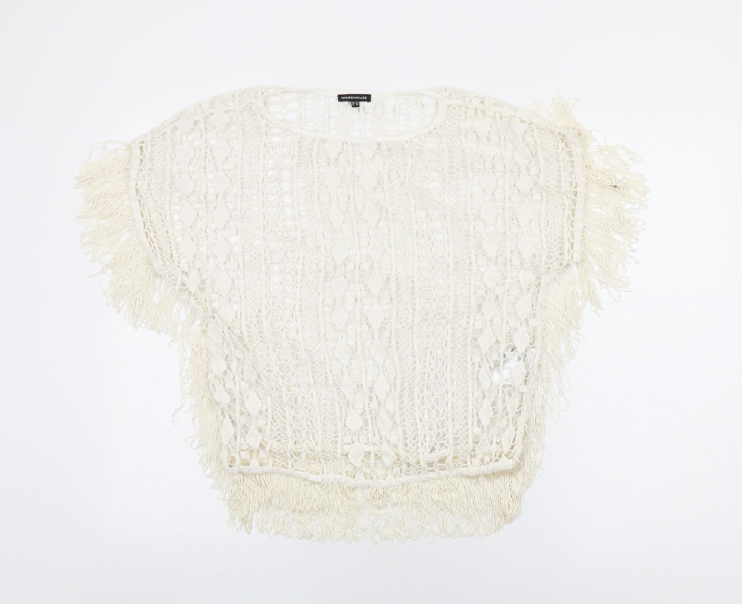 Womens UK Size 10 Warehouse Ivory Basic T-Shirt
