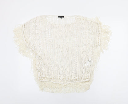 Womens UK Size 10 Warehouse Ivory Basic T-Shirt