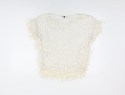 Womens UK Size 10 Warehouse Ivory Basic T-Shirt