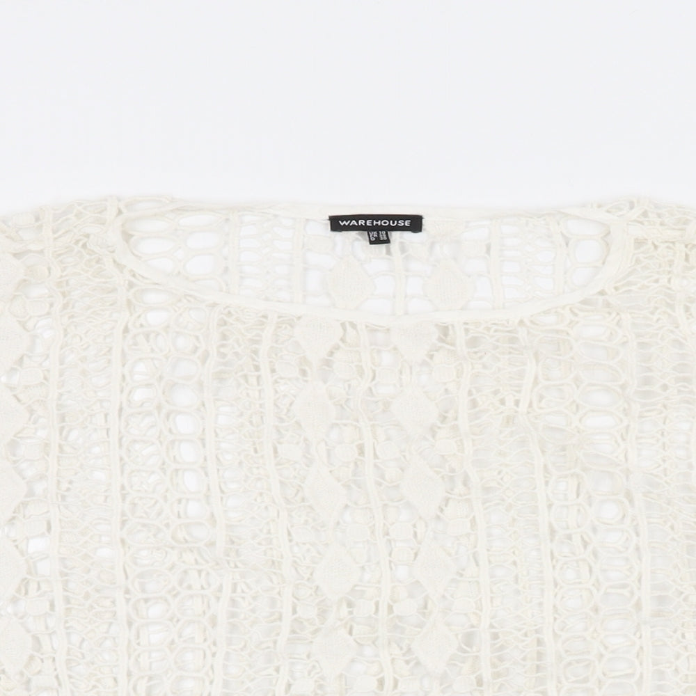 Womens UK Size 10 Warehouse Ivory Basic T-Shirt