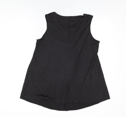 Evans Womens Black Geometric Polyester Basic T-Shirt Size 16 Round Neck - Sequin Detail