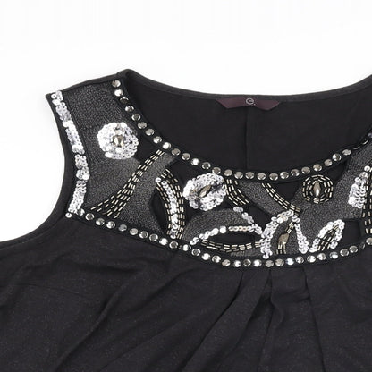 Evans Womens Black Geometric Polyester Basic T-Shirt Size 16 Round Neck - Sequin Detail