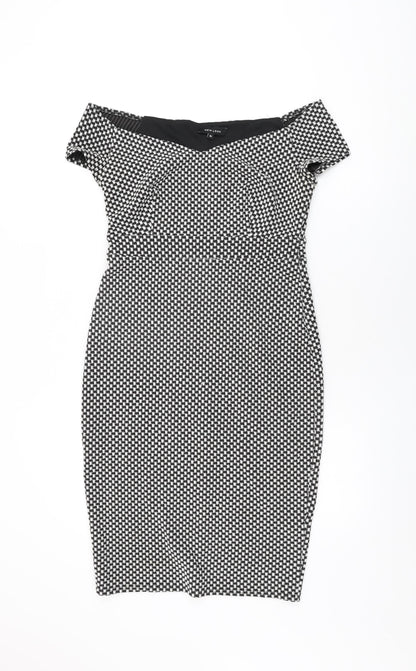New Look Womens Black Geometric Polyester Bodycon Size 14 Off the Shoulder Pullover