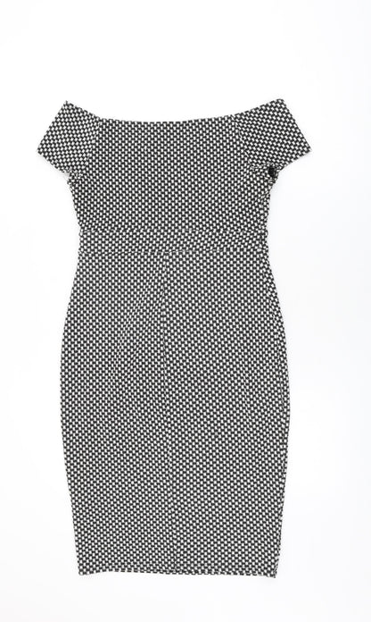 New Look Womens Black Geometric Polyester Bodycon Size 14 Off the Shoulder Pullover