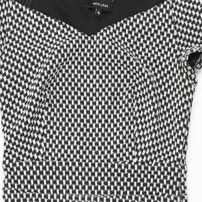 New Look Womens Black Geometric Polyester Bodycon Size 14 Off the Shoulder Pullover
