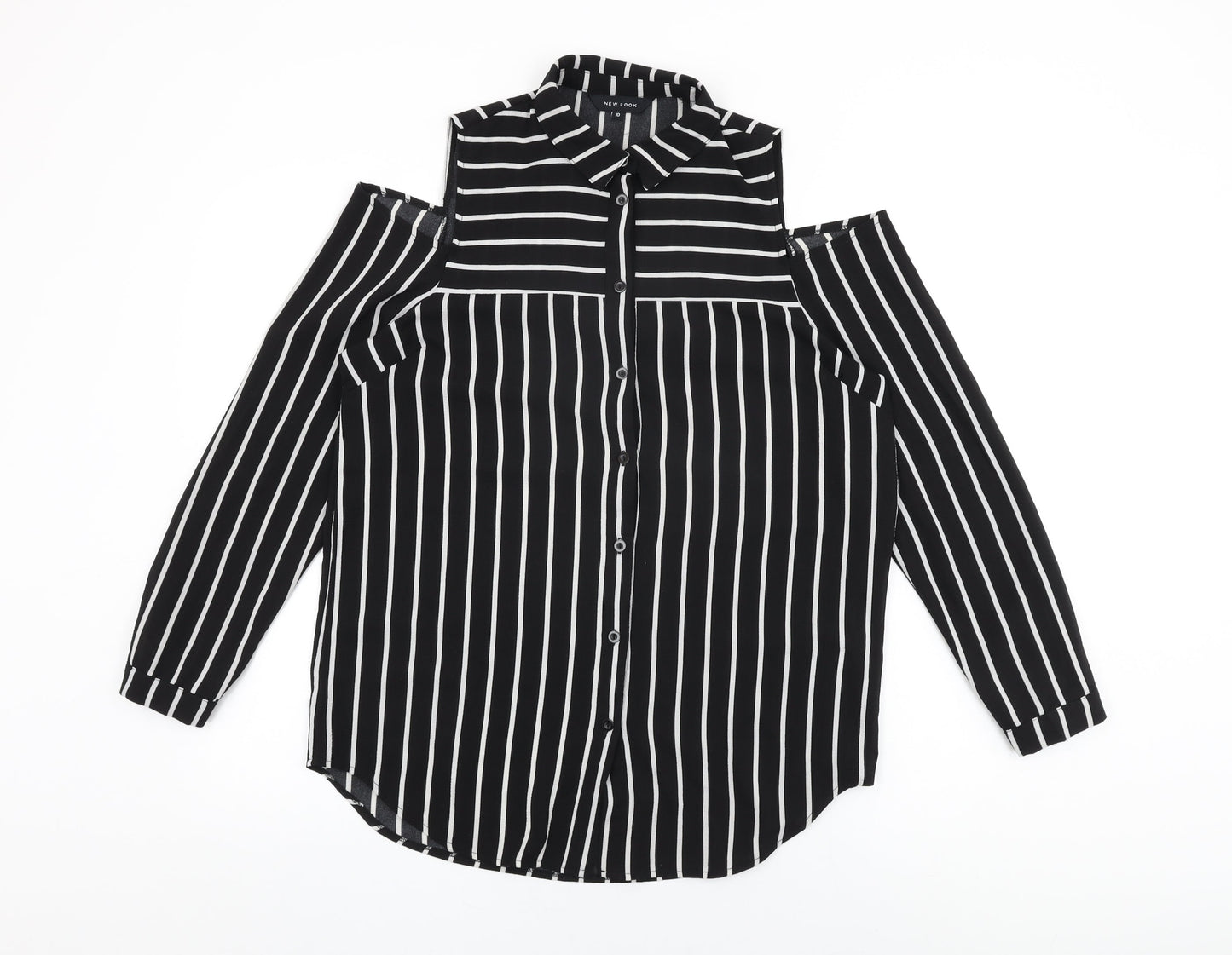 Womens UK Size 10 New Look Black Basic Button-Up