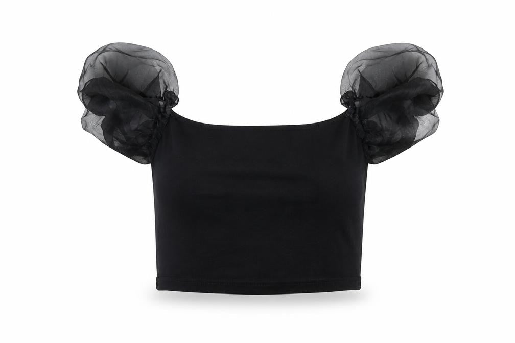 Womens UK Size 6 Topshop Black Cropped T-Shirt