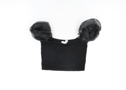 Womens UK Size 6 Topshop Black Cropped T-Shirt