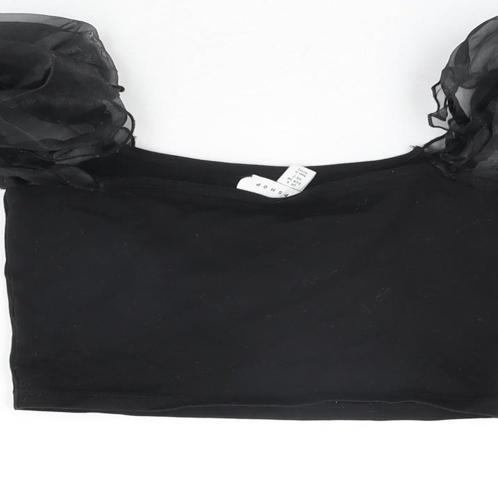 Womens UK Size 6 Topshop Black Cropped T-Shirt