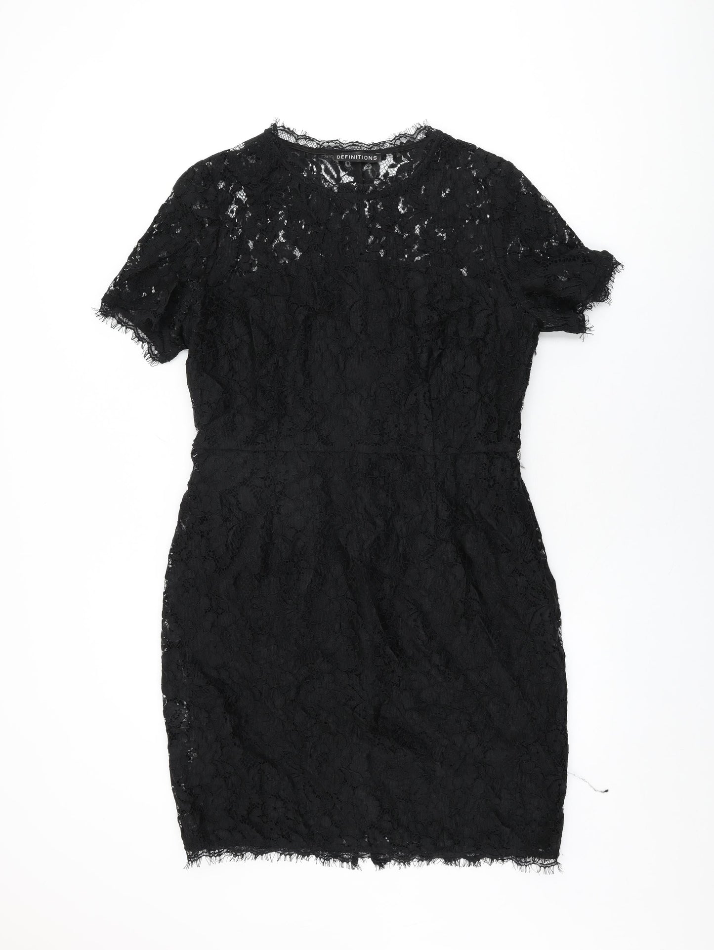 Definitions Womens Black Floral Polyamide Bodycon Size 16 Round Neck Zip