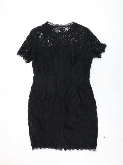 Definitions Womens Black Floral Polyamide Bodycon Size 16 Round Neck Zip