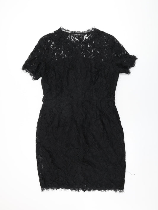 Definitions Womens Black Floral Polyamide Bodycon Size 16 Round Neck Zip