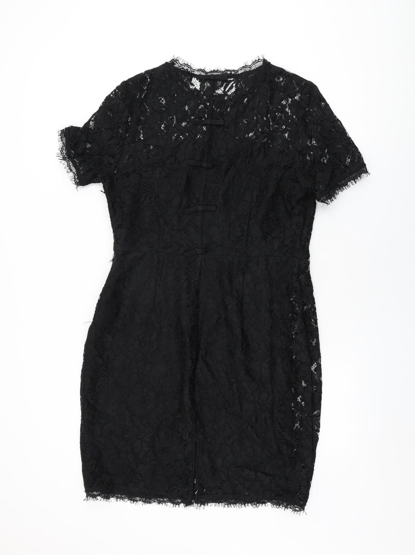 Definitions Womens Black Floral Polyamide Bodycon Size 16 Round Neck Zip