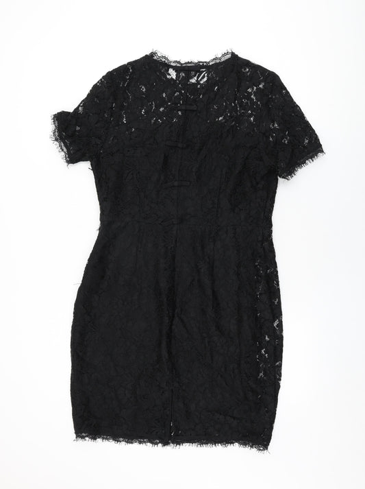 Definitions Womens Black Floral Polyamide Bodycon Size 16 Round Neck Zip