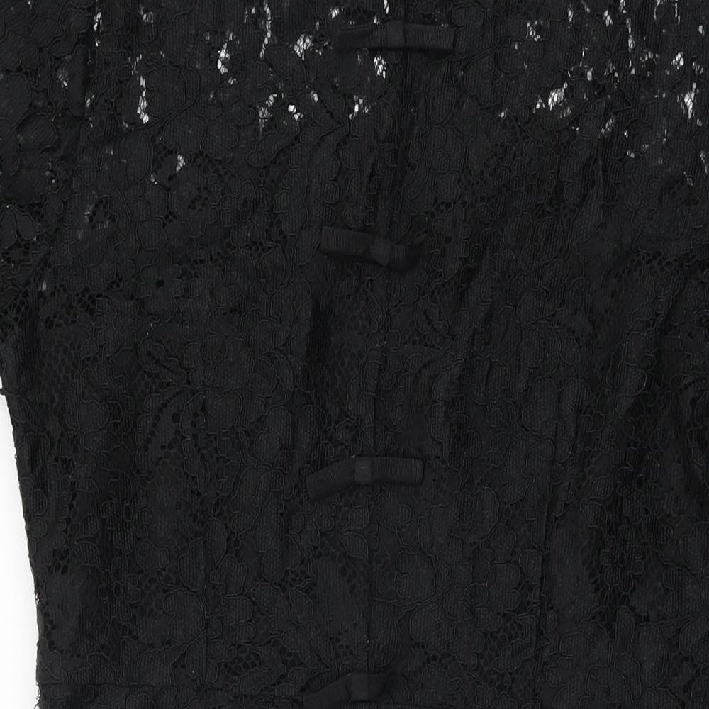 Definitions Womens Black Floral Polyamide Bodycon Size 16 Round Neck Zip