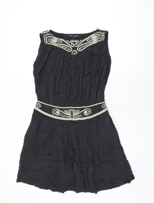 French Connection Womens Black Viscose Shift Size 12 Boat Neck Zip - Beaded Detail