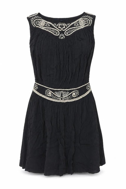 French Connection Womens Black Viscose Shift Size 12 Boat Neck Zip - Beaded Detail
