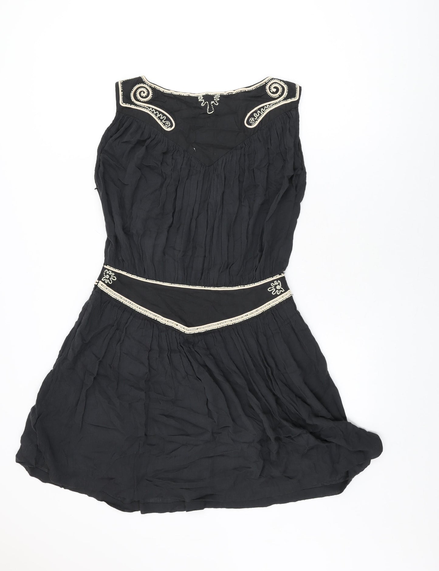 French Connection Womens Black Viscose Shift Size 12 Boat Neck Zip - Beaded Detail