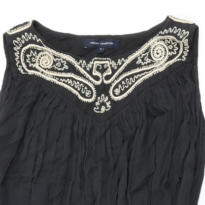 French Connection Womens Black Viscose Shift Size 12 Boat Neck Zip - Beaded Detail